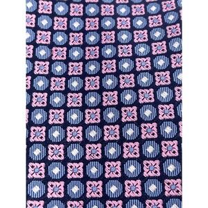 Egara Mens Silk Necktie Navy Blue Pink Geometric Medallion Pattern Classic Tie‎